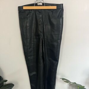 Aritzia straight leg black leather pants